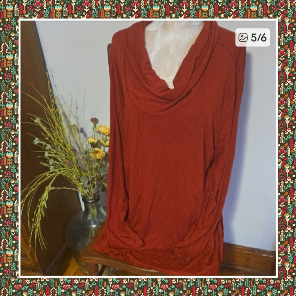 Studio Works Brick Red Cowl Neck Top Size Xl